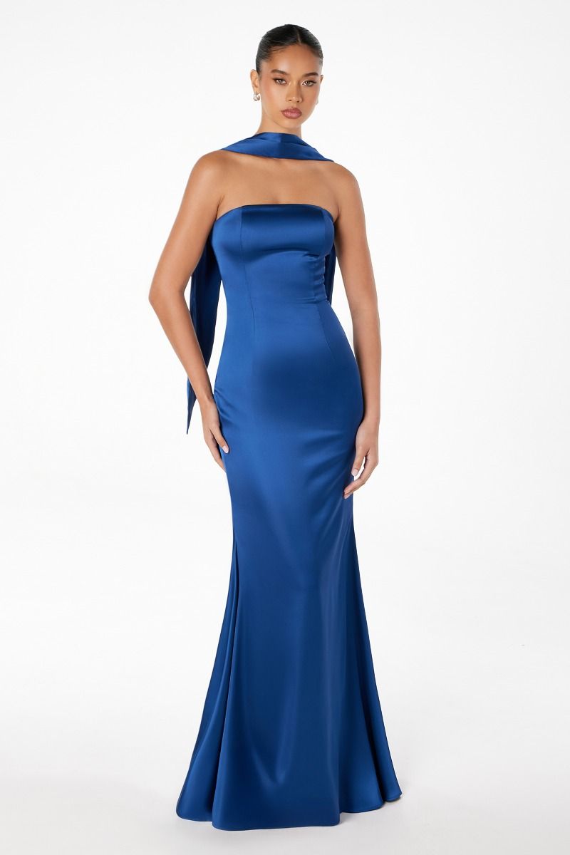 Vestido satin largo strapless