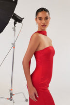 Vestido satin largo strapless