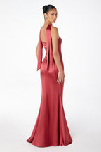 Vestido satin largo strapless