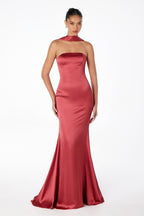 Vestido satin largo strapless